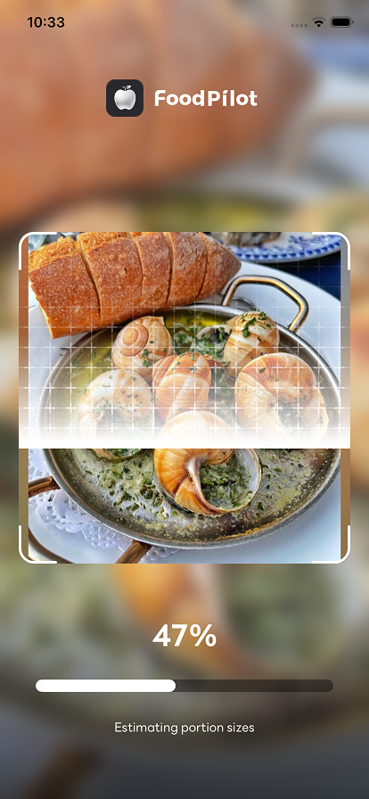 FoodPilot app interface showing food recognition